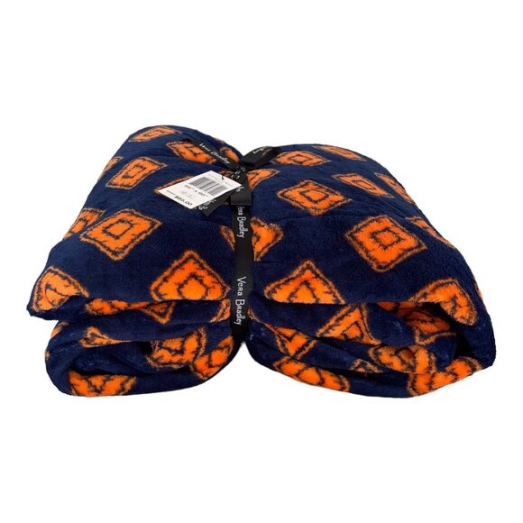 Vera Bradley Navy Blue and Orange Geo Oversized XL Plush Throw Blanket - Picture 4 of 5